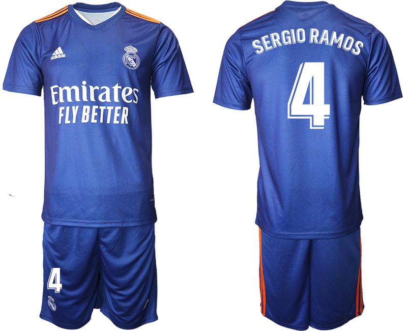 Men 2021-2022 Club Real Madrid away blue #4 Adidas Soccer Jersey